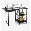 Image de Bureau Pliable 3 Niveaux 2 Etagères Rangement 6 Roues 107.5x54x67 cm