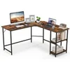 Image de Bureau d'angle 138 x 138 cm en Acier au Carbone avec Etagère 2 Niveaux