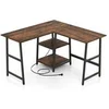Image de Bureau d'angle en Forme de L avec Station de Recharge USB Noir/Marron Rustique