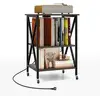 Image de Meuble Tourne-Disque Vinyle avec Prise, Table d'Appoint à Roulette, Gris
