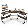 Image de Bureau d'angle en L avec Prises Courant et Support d'Ecran Amovible