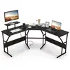 Image de Bureau d'angle en L avec Prises Courant et Support d'Ecran Amovible