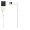 Image de Câble USB-A vers Lightning Blanc Robuste 2m Coudé à 90° - Câble de Charge/Synchronisation USB Type A vers Lightning en Fibre Aramide Résistante -