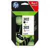 Image de HP 302 Pack de 2 Cartouches d'Encre Noire et Trois Couleurs Authentiques (X4D37AE)