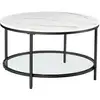 Image de Table basse style moderne blanc marbré et doré métallique, Blanc Marbré + Noir D'encre / 80 x 80 x 46 cm