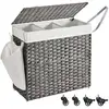Image de Panier à linge avec roulettes 3 compartiments, Gris / 66 x 33 x 66 cm