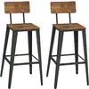 Image de 2 Tabourets de bar avec dosier industriel, Marron Rustique + Noir