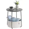 Image de Petite table basse ronde avec rangement, Gris Ciment et Blanc Nuage / sans prise électrique