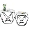 Image de Table basse ronde plateau amovible, Blanc + Noir / (50 Dia. x 40H) cm + (40 Dia. x 36H) cm