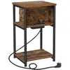 Image de Table d'Appoint Pratique avec Prises pour Salon ou Chambre, Marron Rustique + Noir
