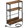 Image de Table d’appoint fine avec multiprise 3 niveaux, Marron Rustique + Noir D’encre