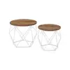 Image de Table basse ronde plateau amovible, Marron Miel + Blanc Nuage / (50 Dia. x 40H) cm + (40 Dia. x 36H) cm