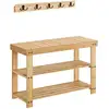 Image de Porte-manteau et banc à chaussures 3 niveaux, Beige Naturel