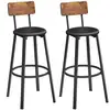 Image de Chaises de bar avec repose-pieds, Marron Rustique + Noir / 2