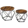 Image de Table basse ronde plateau amovible, Marron Rustique + Noir / (50 Dia. x 40H) cm + (40 Dia. x 36H) cm