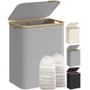 Image de SONGMICS Panier à Linge avec Couvercle à 2 Compartiments, 130L, Sac Amovible, Tissu Oxford, Poignées en Bambou, Pliable, 52 x 38,5 x 70,5 cm, Gris Tourterelle LCB513G01 en occasion ou reconditionné