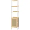 Image de Bibliothèque à 6 niveaux avec cadre métallique, Beige Chêne + Blanc Perle / Rotin PE