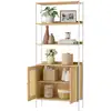 Image de Bibliothèque à 6 niveaux porte imitation rotin, Beige Chêne + Blanc Perle / Rotin PE