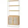 Image de Bibliothèque à 6 niveaux porte imitation rotin, Beige Chêne + Blanc Perle / Plastique PC