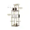 Image de Arbre à chat 197 cm avec 2 niches 2 paniers 4 griffoir, Grège chiné