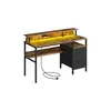 Image de Bureau gaming avec lumières led et multiprise 2 tiroirs 2 ports usb, Marron Rustique / 135L cm