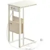 Image de Table d’appoint en forme de c 2 ports usb et prises, Blanc Crème