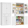 Image de Buffet haut de cuisine avec tiroir placards et étagères réglables, Blanc / 76L x 182,1H cm