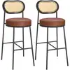 Image de Tabourets de bar avec dossier incurvé - Lot 2, Marron Caramel / 104,7H cm
