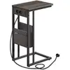 Image de Table d’appoint en forme de c 2 ports usb et prises, Marron Cendré