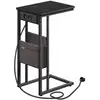 Image de Table d’appoint en forme de c 2 ports usb et prises, Noir Boisé