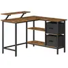 Image de Bureau en Forme de L avec 2 Tiroirs Spacieux, Marron Rustique / 115L cm