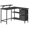 Image de Bureau en Forme de L avec 2 Tiroirs Spacieux, Noir Boisé / 115L cm