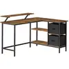 Image de Bureau en Forme de L avec 2 Tiroirs Spacieux, Marron Rustique / 135L cm