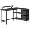 Image de Bureau en Forme de L avec 2 Tiroirs Spacieux, Noir Boisé / 135L cm