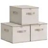 Image de Sac de Rangement avec Couvercle, Beige Sable / Lot de 3 / 40 x 30 x 25 cm
