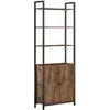 Image de Bibliothèque verticale à 6 niveaux avec porte structure en métal, Marron Rustique + Noir D’encre / 60L cm