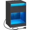 Image de Table de nuit avec multiprise 2 prises électriques 2 ports usb, Noir Cendré
