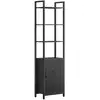Image de Bibliothèque verticale à 6 niveaux avec porte structure en métal, Noir Boisé + Noir D’encre / 40L cm