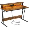 Image de Bureau gaming avec LED et multiprise, Marron Rustique / 120L x 60P cm