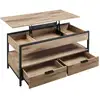 Image de Table basse avec plateau relevable, Marron Camel + Noir D'encre / 100L x (48-63) H cm