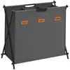 Image de Panier à Linge 3 Sections capacité de 135 litres structure en X pliable noir d'encre, Gris Ardoise