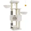 Image de Arbre à chat grand et stable avec tapis chaud, Blanc Crème + Beige