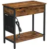 Image de Table d’appoint avec multiprise et ports USB, Marron Rustique + Noir
