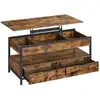 Image de Table basse avec plateau relevable, Marron Rustique + Noir D’encre / 100L x (48-63) H cm