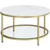 Image de Table basse style moderne blanc marbré et doré métallique, Blanc Marbré + Doré Métallique / 80 x 80 x 46 cm