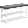 Image de Banc de rangement à chaussures en bambou 2 étagères blanc gris