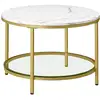 Image de Table basse style moderne blanc marbré et doré métallique, Blanc Marbré + Doré Métallique / 65 x 65 x 46 cm