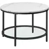 Image de Table basse style moderne blanc marbré et doré métallique, Blanc Marbré + Noir D'encre /  65 x 65 x 46 cm