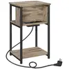 Image de Table d'Appoint Pratique avec Prises pour Salon ou Chambre, Marron Camel + Noir