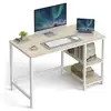 Image de Bureau informatique avec 2 étagères, Beige Naturel + Blanc Perle / 120cm